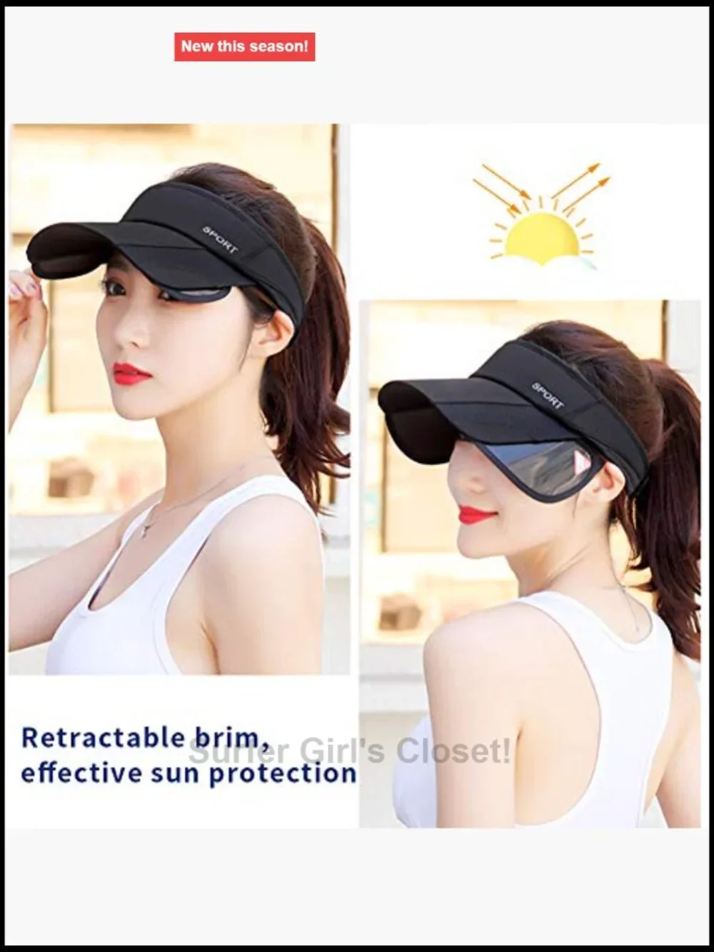 Adjustable Golf Sun Visor Hat with Retractable Brim UV Protection